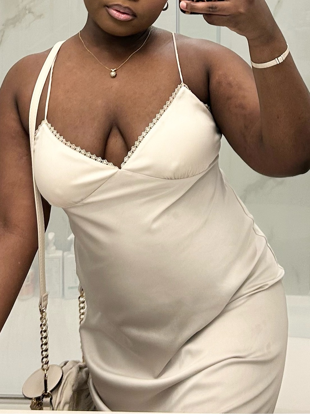 Sunday Best Cream Satin Slip with Lace Trim